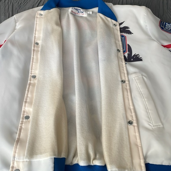 Men’s VINTAGE MADE IN USA CHALK LINE SUPERBOWL XXV SILVER ANNIVERSARY JACKET SZL - Picture 7 of 8